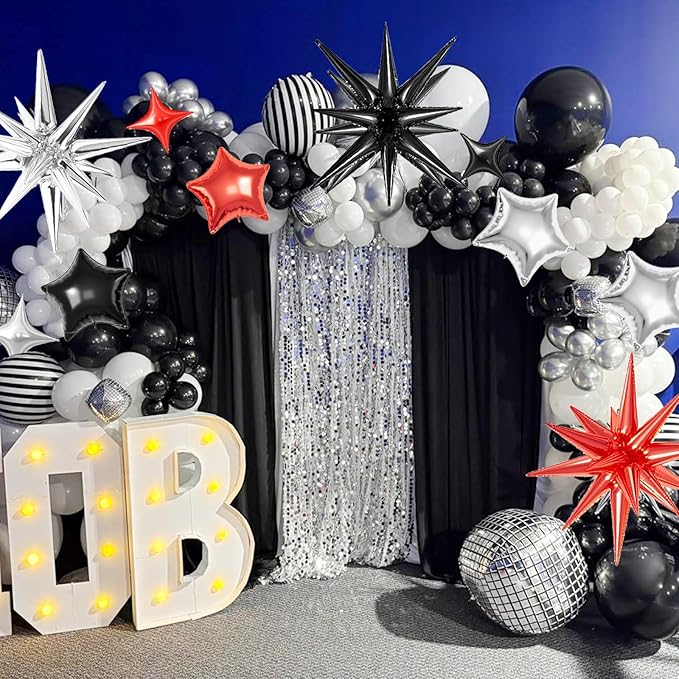 21 Pcs Star Balloons,22/18/10 Inch Star Foil Mylar Balloon,Spike Balloon and Four Pointed Balloons for Party Supplies Christmas Birthday Wedding Photo Booth (Silver Black Red)