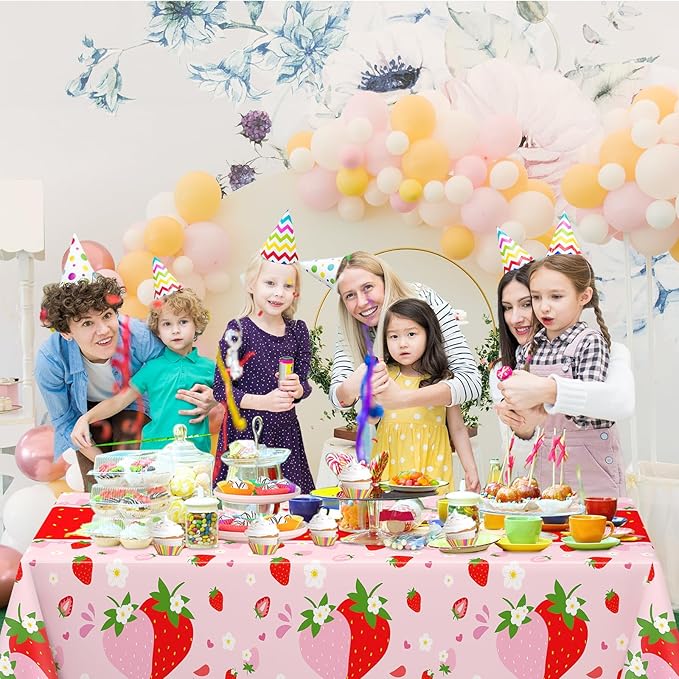 WNINK 4 Pack Strawberry Tablecloths Strawberry Berry Sweet One Table Covers for Birthday Party Decoration Berry Sweet Baby Shower Party Supplies 54" x 108"