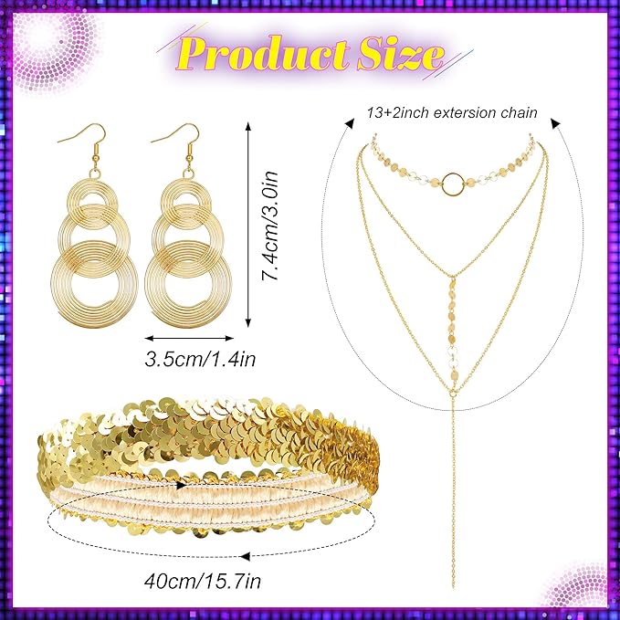 6 Piece 70s Disco Accessories for Woman 1970s Disco Costume Accessory Set for Party Halloween Cosplay