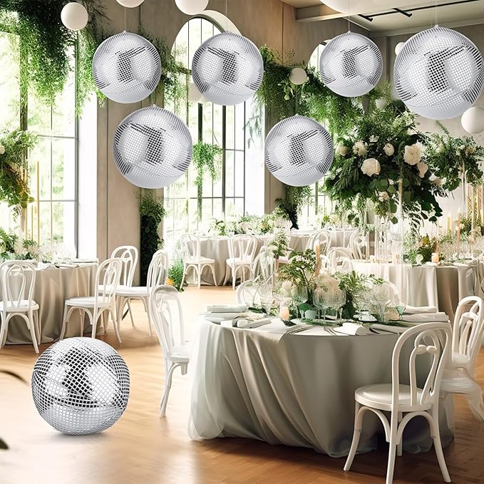 HyDren 4 Set Inflatable Disco Ball with Cover Foldable Hanging Mirror Disco Ornaments for Christmas Wedding Birthday Baby Shower Bachelorette Party Indoor Outdoor (16 Inch)
