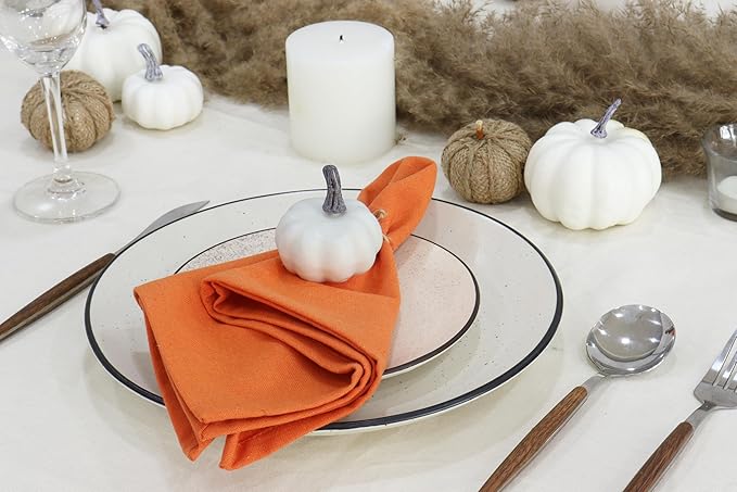 PurpleEssences Set of 6 Cloth Dinner Napkins 100% Cotton 18x18 Inch - Soft Durable Washable - Ideal for Farmhouse Party Christmas Holiday Winter - Perfect Everyday Use Table Linen - Orange
