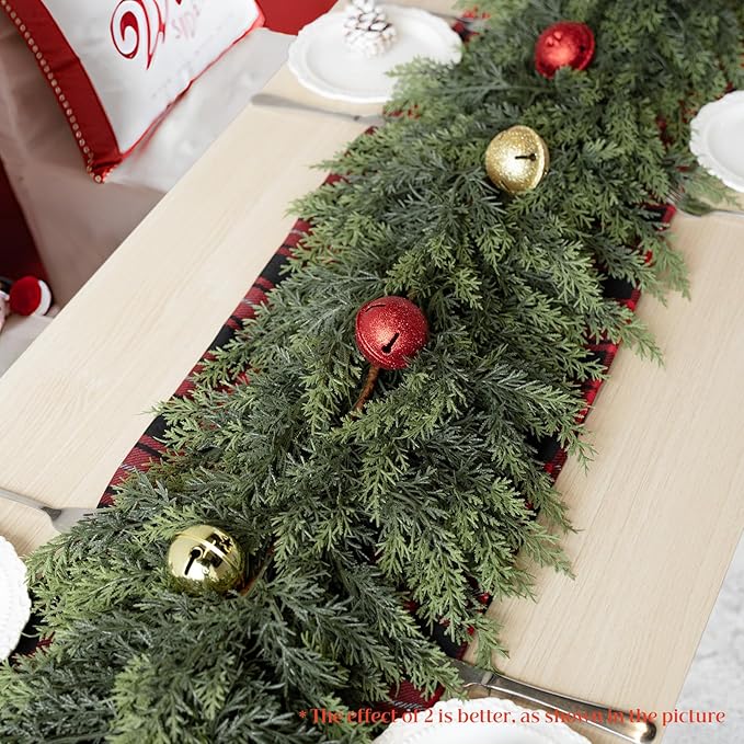 6FT Christmas Cedar Garlands, Real Touch Winter Cedar Pine Garland with Soft Thickness Pine, Green Artificial Greenery Garland for Table, Mantle, Fireplace, Wall, Indoor, Outdoor Christmas Decorations