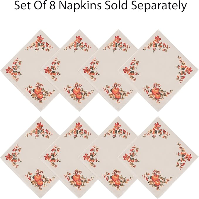 Lintex Thanksgiving Traditions Autumn Harvest Bordered Thanksgiving Fabric Table Runner, Autumn Fall Leaves and Pumpkin Patch Border Print 70” Long Table Runner