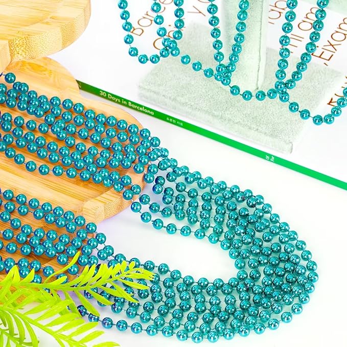 12PCS Mardi Gras Beads, Metallic Blue Bead Necklace Accessory Sets, 33" Mardi Gras Necklace Costumes Bulk, Festival Parade Throw Accessories for Wedding Birthday Gender Reveal Party Supplies Decor