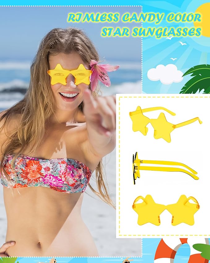 40 Pairs Rimless Star Sunglasses Bulk Wholesale Transparent Candy Color Star Glasses for Women Men Party Favors