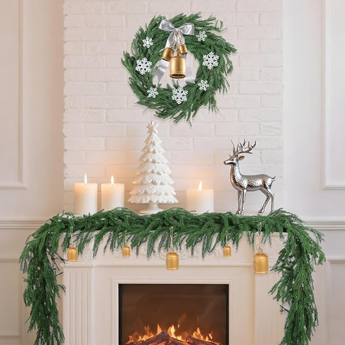 4 Pcs 9 Ft Artificial Norfolk Pine Garlands, Realistic Christmas Pine Garland Faux Winter Greenery for Holiday Table Centerpiece, Mantel, Wall, Indoor, Outdoor Christmas Decor (4, 9 Ft)