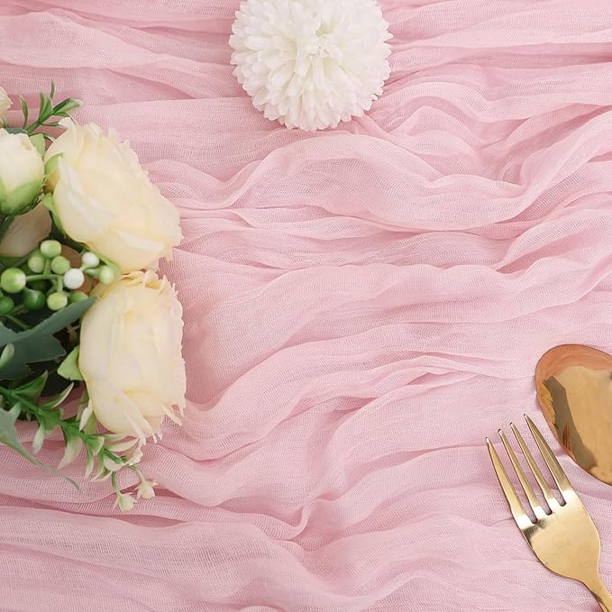 6 Pack Pink Cheesecloth Table Runner 10FT Boho Gauze Fabric Table Runner 35 x 120 Inch Rustic Sheer Runner for Centerpiece Wedding Decor Baby Shower Party Boho Table Decoration(Pink)