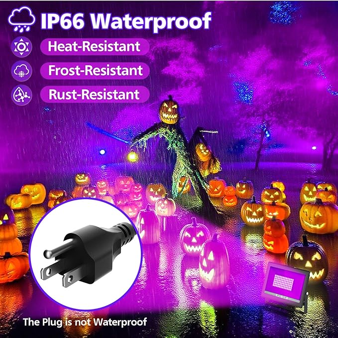 T-SUN 60W LED Black Lights, Blacklight Flood Lights with Plug, IP66 Waterproof Black Light for Glow Party, Halloween Decorations, Fluorescent Poster, Body Paint, Bedroom, Neon Glow, Aquarium