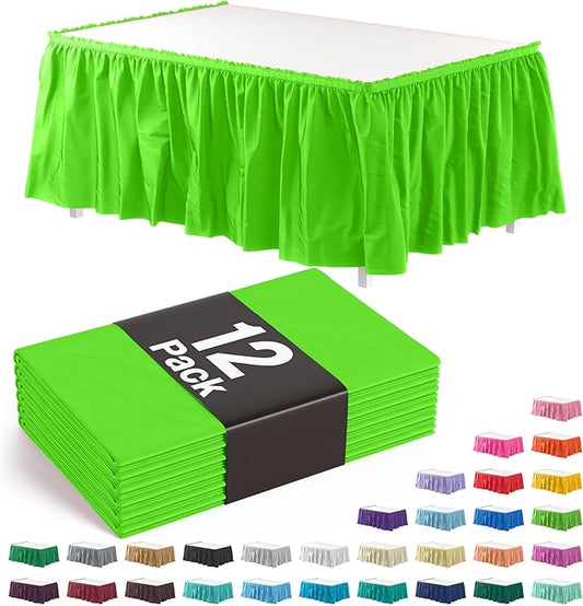 Exquisite Ruffle Table Skirt Lime Green 12 Pack 14 Ft Long Table Skirts for Rectangle Tables 6ft Plus or Round Tables Skirts with Adhesive Strip for Gender Reveal Decor & Happy Birthday Parties