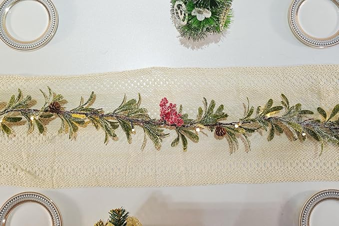 6FT Lighted Snow Christmas Garland, Olive Pine Garland Battery Operated with Timer, Winter Prelit Holiday Garland for Mantle Staircase Indoor Outdoor Centerpiece Table Fireplace Decor