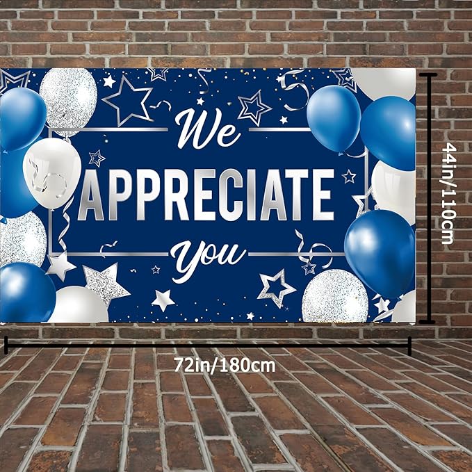 We Appreciate You Banner Backdrop, Appreciation Party Decorations, Thank You for All You Do Banner, Employee Teacher Doctor Nurse Staff Appreciation Party Decorations for Indoor Outdoor