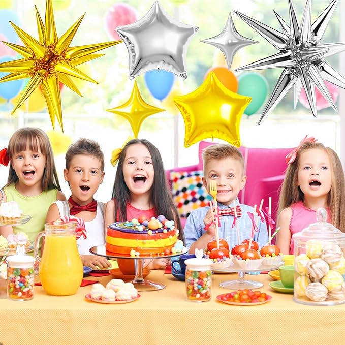 22 Pcs Star Balloons,22/18/10 Inch Star Foil Mylar Balloon,Spike Balloon and Four Pointed Balloons for Party Supplies Christmas Birthday Wedding Photo Booth (Gold Silver)
