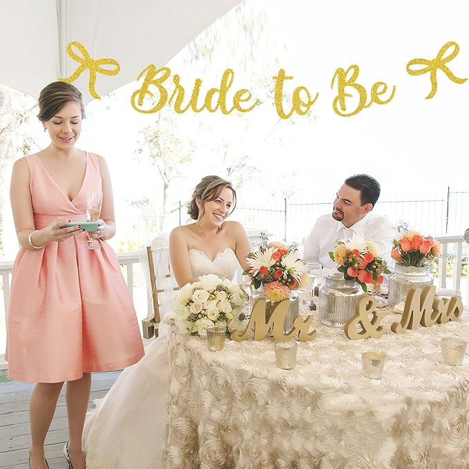 Bride to Be Banner, Gold Bride to Be with Bow Glitter Bachelorette Bridal Party Banner BRIDE TO BE Sign for Gold Bachelorette Bridal Shower Wedding Engagement Hen Party Decorations