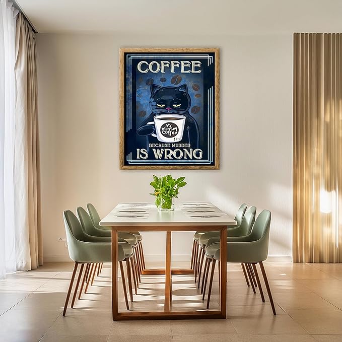 Posterizer 1 pcs - Funny Black Cat - For Cat and Coffee Lovers - Art for Animal Lovers - Kitchen & Bar Art - Gifts for Women - Living Room Bedroom Decor - 11x14 unframed wall art