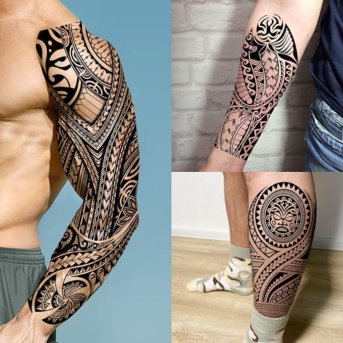 20 Sheets Cool Tirbal Maori Full Arm Temporary Tattoos For Men Adults Thigh, Black Totem Armband Robot Arm Letter Fake Sleeve Tattoos For Women, Bulk 3D Halloween Tattoo Stickers Loyalty Faith