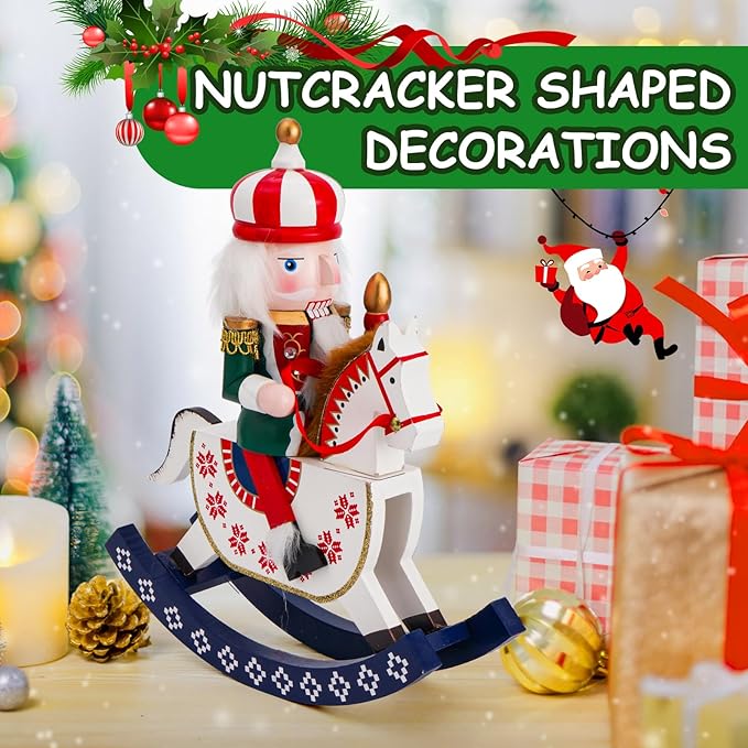 11" Wooden Rocking Horse Soldier Nutcracker, Festive Christmas Decoration, Handcrafted Nutcracker Collectible Christmas Decor for Tabletop, Shelves, and Fireplace Mantel