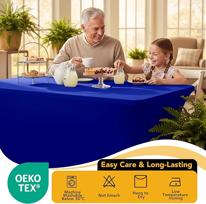 6-Pack Premium Royal Blue Spandex Tablecloths for 6ft Rectangle Tables, Stain & Wrinkle-Resistant, Washable Stretch Polyester Fitted Table Cover for Weddings, Banquets, Events, Parties