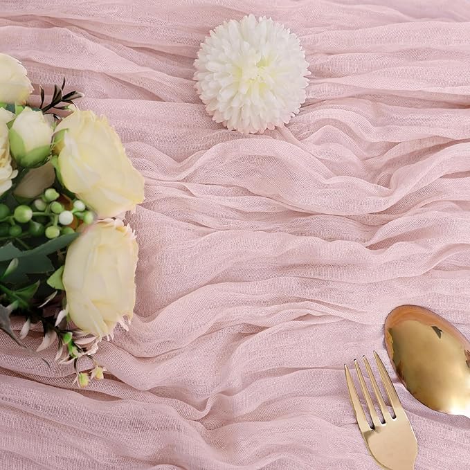 6 Pack Dusty Pink Cheesecloth Table Runner 10FT Boho Gauze Fabric Table Runner 35 x 120 Inch Rustic Sheer Runner for Centerpiece Wedding Birthday Baby Shower Party Boho Table Decoration