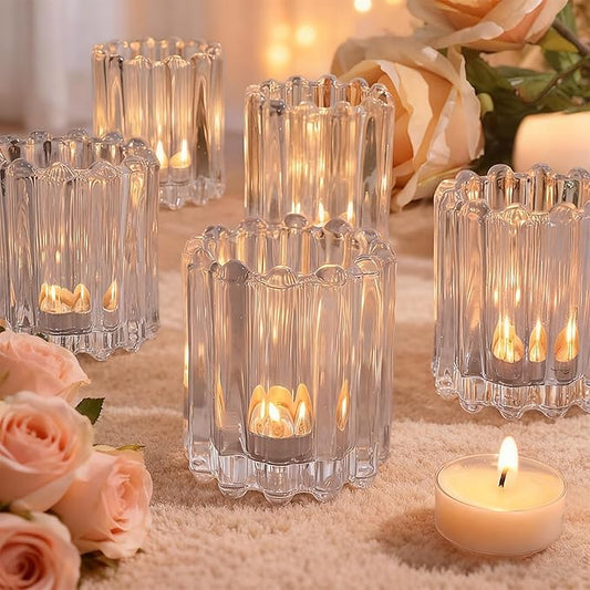 16 Pcs Glass Tealight Candle Holders Clear Votive Candle Holders Vintage Candle Holder for Table Centerpiece Wedding Baby Shower Christmas Dining Party Decor