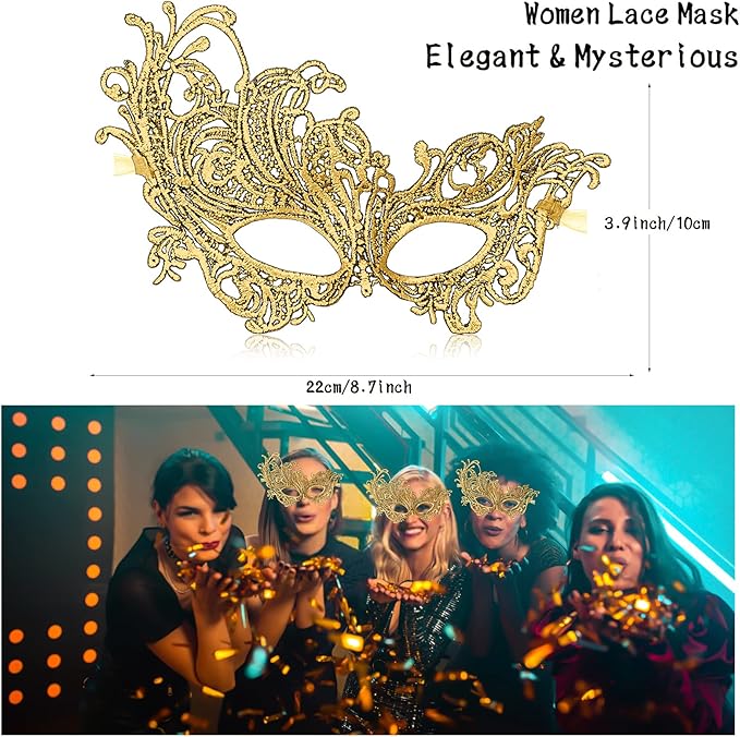 Erythem Masquerade Mask for Women, Venetian Lace Masquerade Mask for Halloween Mardi Gras Costume Party, Fit for Adult