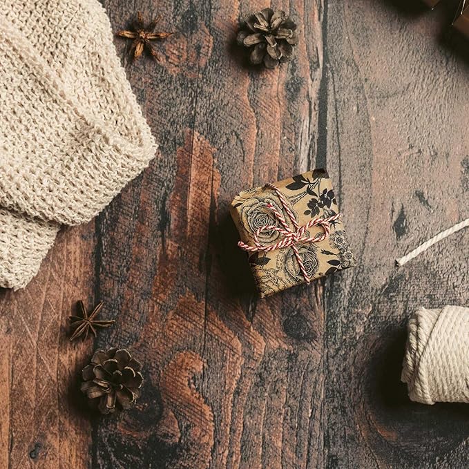 YXTII Wrapping Paper Large Roll, Flower Gift Wrap Paper with Cut Lines for Wedding, Valentines, Christmas, Bridal Shower, Baby Shower, 17 In x 49 Feet