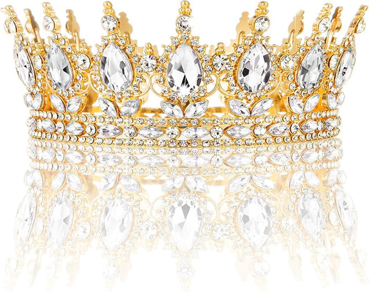 Gold Crown for Women, Crystal Queen Tiaras Headband Wedding Bridal Hair Accessories, Birthday Party Prom Cake Topper