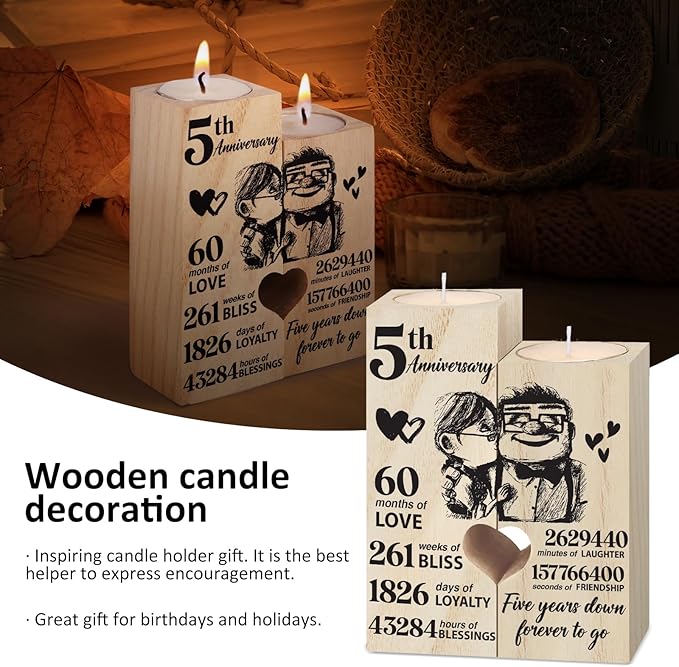 5th Anniversary Wedding Gifts for Wife, Husband, Couples Gift Candlestick, Cotton 5th Wedding Anniversary Presents for Her, Him, Girlfriend, Boyfriend