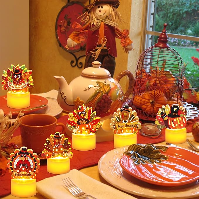 12 PCS Thanksgiving Table Decorations Turkey LED Flameless Candles Battery Operated Thanksgiving Turkey Tea Lights Small Candles Thanksgiving Decoration Turkey Centerpieces for Table Home Indoor Party