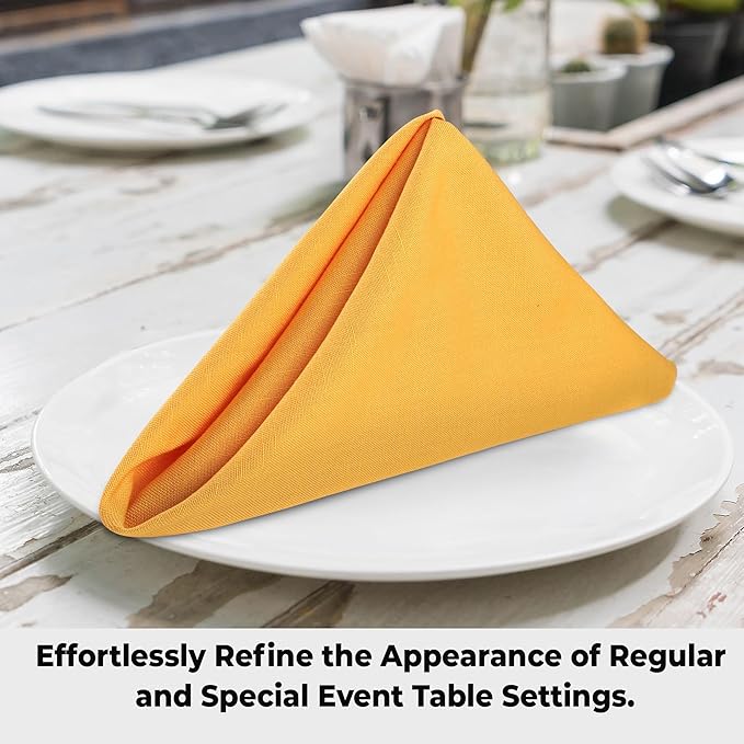 Urban Villa Cloth Napkins 100% Cotton Slub Absorbent Dinner Napkins (Set of 12) Oversized 20x20 Inches Solid Mustard Color Soft Durable Reusable Washable Ideal for Everyday Use Wedding Parties