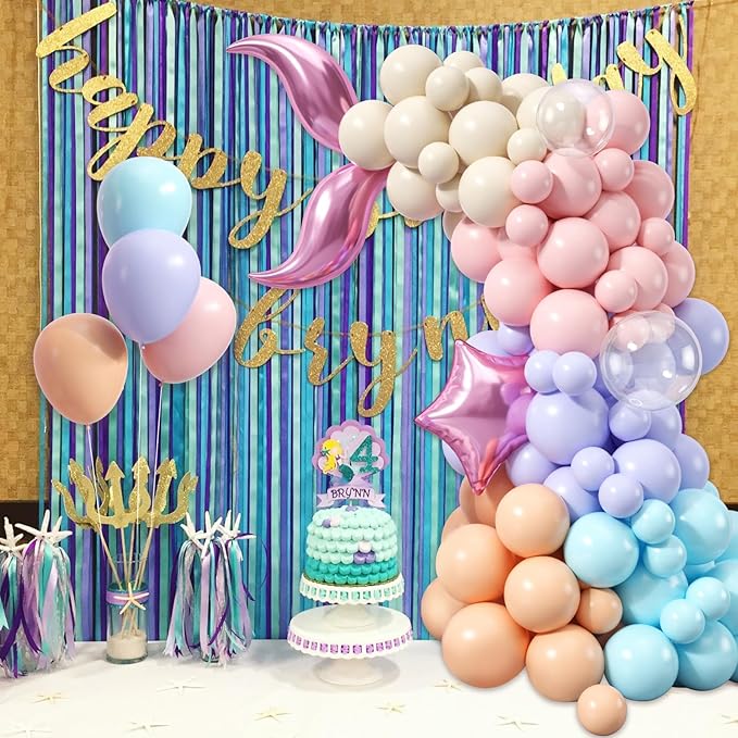 Paready Mermaid Themed Balloons Garland Arch Kit 150Pcs for Sea Princess Theme Birthday Baby Shower Wedding Bridal Shower Engagement Party Decorations