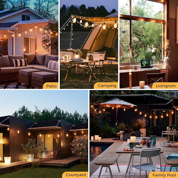 litogo 30FT LED Outdoor String Lights with Dimmer, Waterproof Patio Lights with ST38 Shatterproof Vintage Edison Bulbs, Warm White Outside Hanging Light with Timer for Yard Gazebo Party