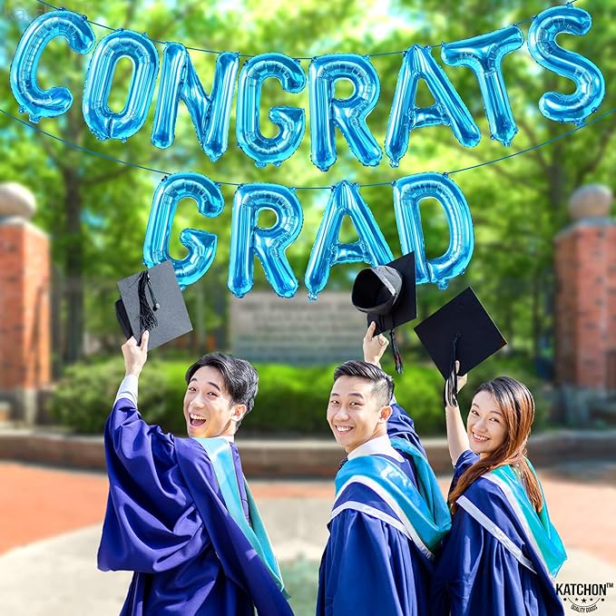 KatchOn, Large Blue Congrats Grad Balloons - 16 Inch | Congrats Grad Balloon Banner For Graduation Decorations 2025 | Foil Balloon Banner For 2025 Graduation Party Decorations