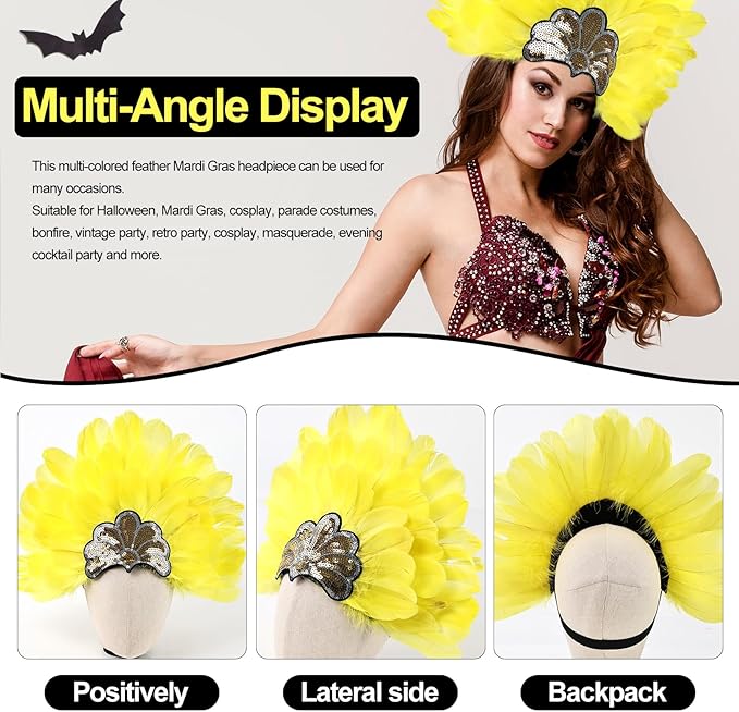 Women's Carnival Feather Headpieces Sequin Headdress for Wedding Masquerade Party Cosplay Feather Headbands