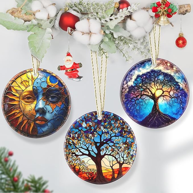 Tree of Life Ceramic Christmas Ornament, 3.5 Inch Hanging Decor for Christmas Tree, Gift Exchange Present