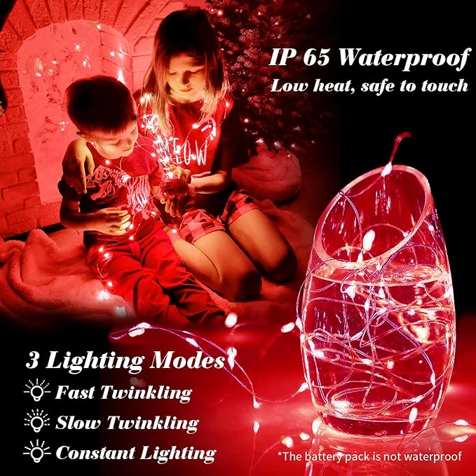 ZGWJ 12 Pack Fairy Lights Battery Operated, 7ft 20 Mini LED Fairy String Lights Silver Wire 3 Modes for DIY, Parties, Wedding, Bedroom, Halloween Christmas Decoration Red