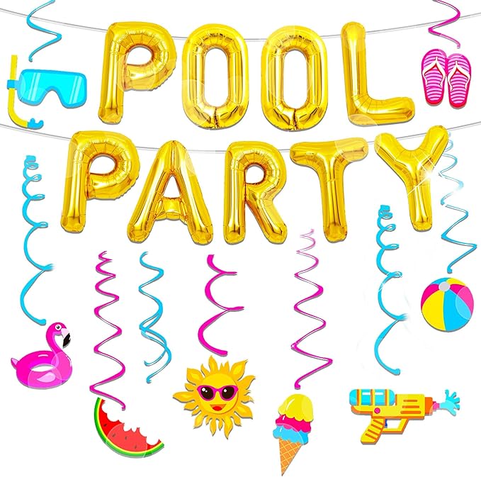Summer Pool Beach Hanging Swirls 15 Pack Foil Ceiling Hanging Swirls Pool Party Balloons Swimming Pool Party Favors Beach Party Banner Beach Party Balloons