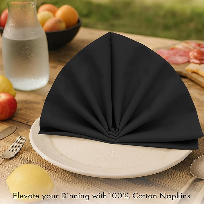 Ruvanti Premium Cloth Napkins Set of 6, 18x18 Inches, 100% Cotton, Washable, Soft & Absorbent, Perfect for Wedding, Christmas, ‎Thanksgiving Dinners - Black Beauty