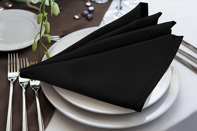 Utopia Home [24 Pack, Black] Cloth Napkins 18x18 Inches, 100% Polyester Hemmed Edges, Washable and Reusable Ideal for Parties, Weddings and Dinners