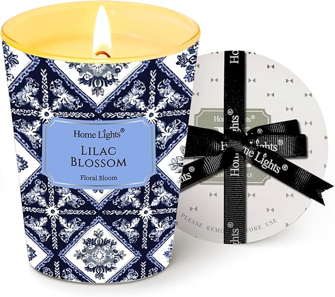 HomeLights 1-Wick Candles for Home Scented - 6.7oz Soy Wax Blend Candle Long-Lasting Fragrance, Bohemian Natural Textures Home Decor and Housewarming Gifts, Lilac Blossom