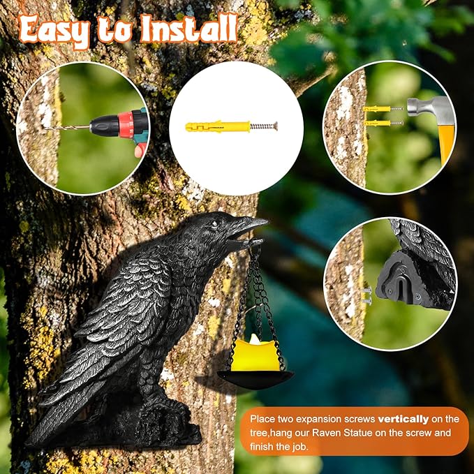 Halloween Decorations Outdoor Indoor Gothic Crow Wall Decor Table Candle Holder Raven Tealight Statue for Yard Patio Garden Bedroom Wearing Silver