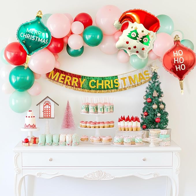 HOUSE OF PARTY Christmas Decorations Indoor | Christmas Santa Ornament Balloons | Xmas Indoor Hanging for Home Office Party Decor Indoor Outdoor