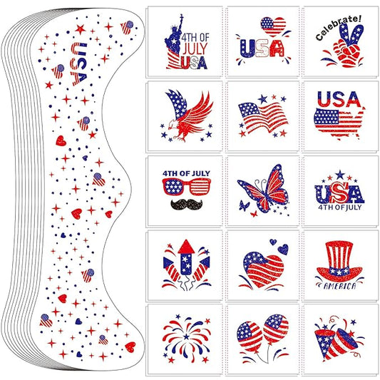 20 Pcs Blue Red and White Glitter Freckles Face Tattoos, Independence Day Glitter Freckles, Waterproof Face Temporary Tattoos for Women and Kids, USA Patriotic, Memorial Day Fake Tattoos