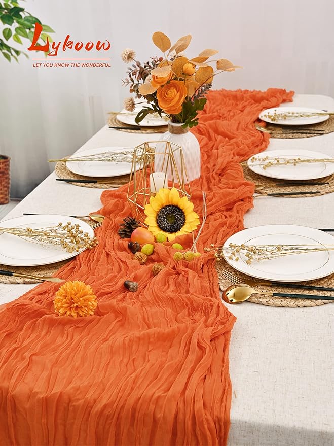 5 Packs Orange Cheesecloth Table Runner, 10Ft x 35" Orange Rustic Gauze Boho Wedding Table Runner Decoration, Wedding Table Decor Table Cloth for Wedding Party Bridal Shower Table