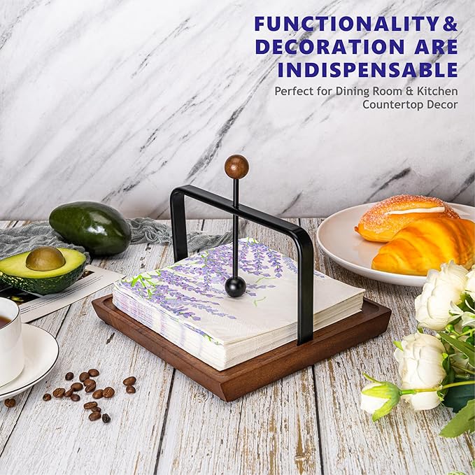 Stylish Wooden Napkin Holder with Weighted Arm – Perfect for Paper Napkins, Cocktail Napkins – Elegant Design for Kitchen, Dining Table, Café, and Bar