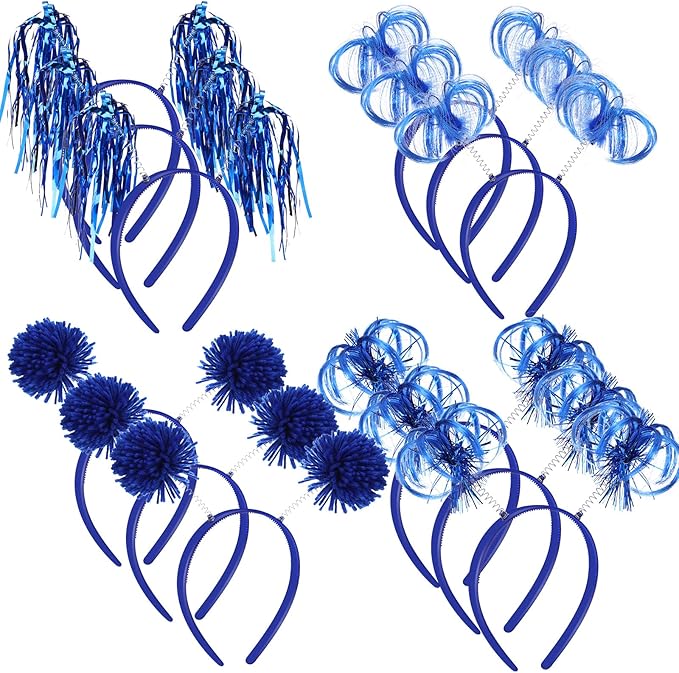 Censen 12 Pcs Christmas Pom Pom Headbands Spirit Party Headwear Tinsel Ponytails Head Bopper for Birthday Holiday