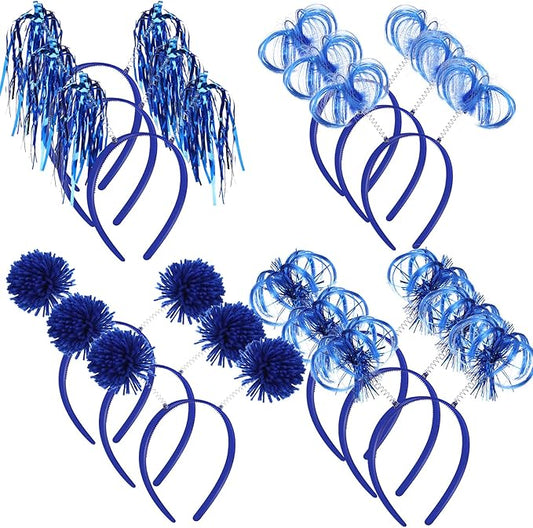 Censen 12 Pcs Christmas Pom Pom Headbands Spirit Party Headwear Tinsel Ponytails Head Bopper for Birthday Holiday