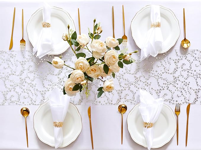 YATOJUZI Silver Table Runner,16 Ft Star Sheer Chiffon Tulle Table Runner,Sequin Glitter Metallic Foil Silver Table Decorations Centerpiece for Wedding Birthday Party