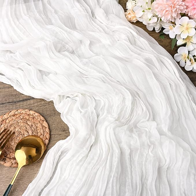 10 Packs White Cheesecloth Table Runner, 10Ft x 35" White Rustic Gauze Boho Wedding Table Runner Decoration, Wedding Table Decor Table Cloth for Wedding Party Bridal Shower Table