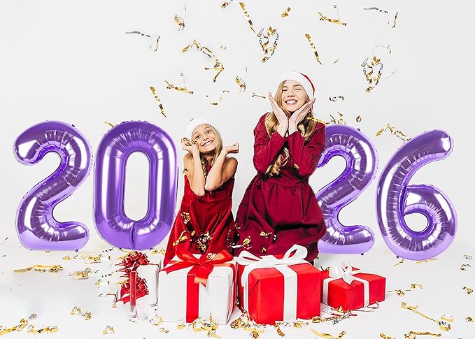 2026 Balloon Numbers - 40 Inch Purple New Years Eve Party Supplies 2026, Nye Decor Party Decorations Happy New Year, New Years Eve Foil Party Balloons