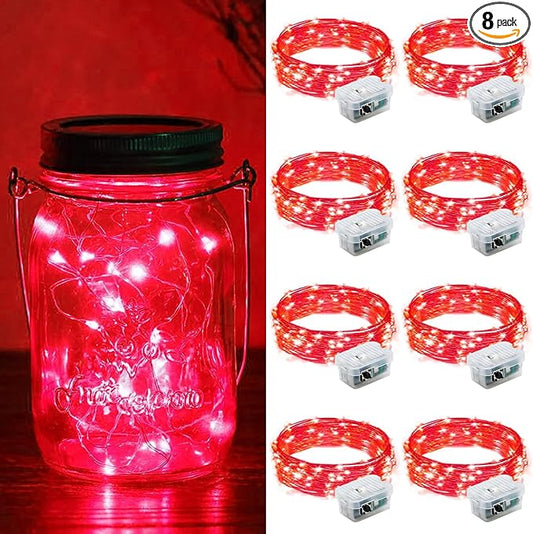 ZGWJ 8 Pack Fairy Lights Battery Operated, 7ft 20 Mini LED Fairy String Lights Silver Wire 3 Modes for DIY, Parties, Wedding, Bedroom, Halloween Christmas Decoration Red
